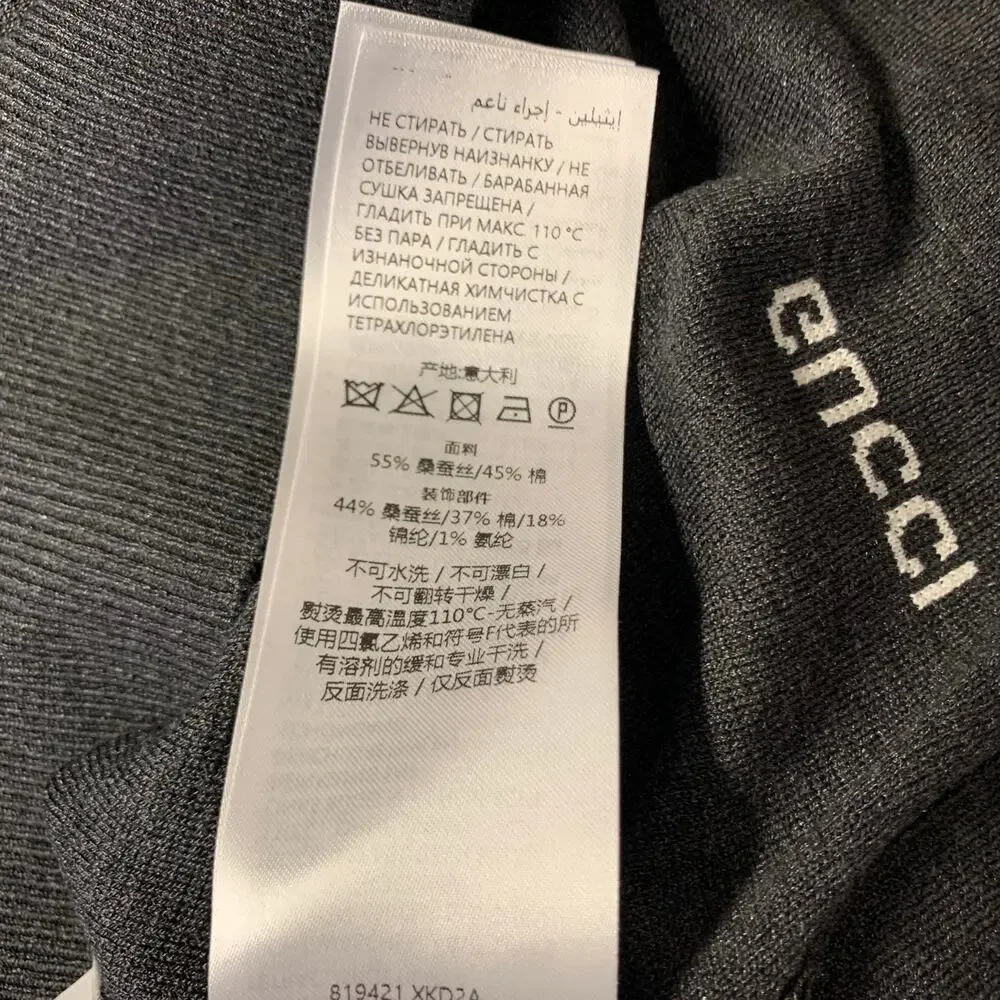 GUCCI Size XL Grey Dark Grey Knitted Silk Cotton Crew Neck Pullover